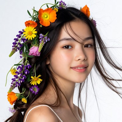 Asian girl with colorful flower crown