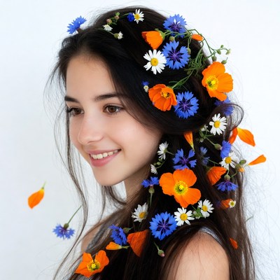 Young woman with colorful flower crown