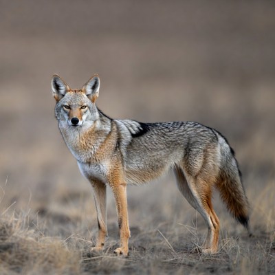 Coyote standing in dry grass