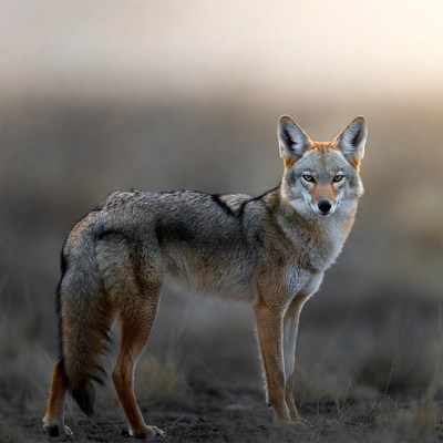 Coyote standing in golden sunset field