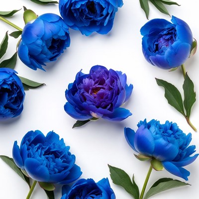 Blue Peonies on White Background
