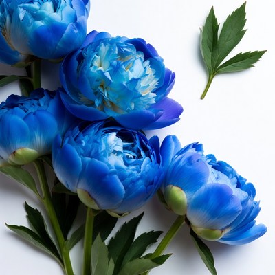 Blue Peonies with Leaves