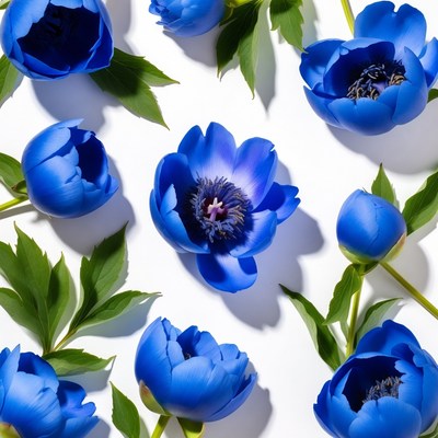 Blue Peonies on White Background