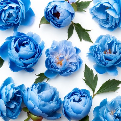 Blue Peonies on White Background