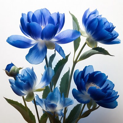 Blue peonies on white background
