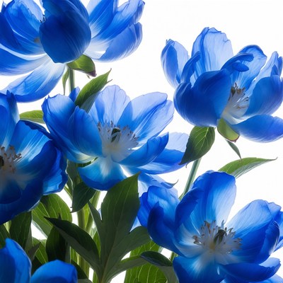 Blue Anemone Flowers on White Background