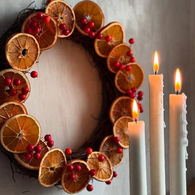 Dried Orange Wreath with Candles