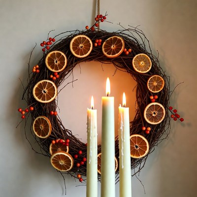 Dried Orange Wreath with Candles