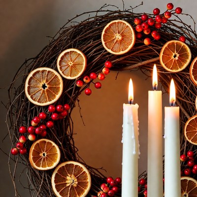 Dried Orange Wreath with Candles