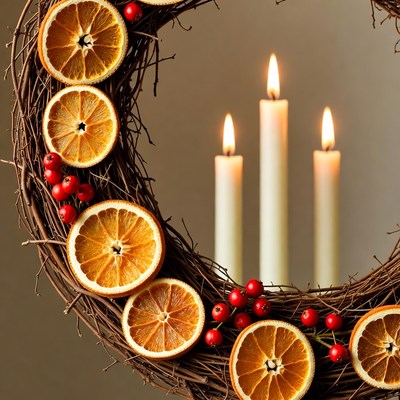 Dried Orange Wreath with Candles