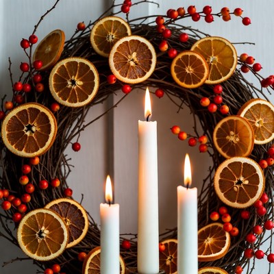 Dried Orange Wreath with Candles