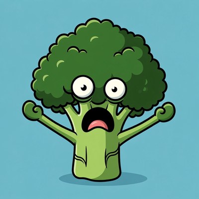 Scared cartoon broccoli vegetable