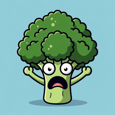 Scared Cartoon Broccoli Character