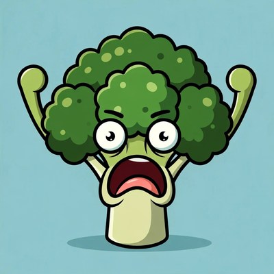 Angry Broccoli Flexing Muscles Cartoon