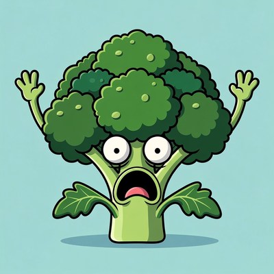Scared Broccoli Cartoon Character