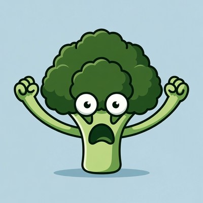 Cartoon Broccoli with Scared Expression