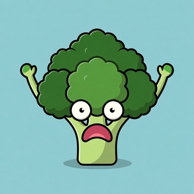 Scared cartoon broccoli vegetable