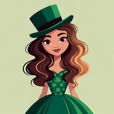 Girl in green shamrock dress and top hat