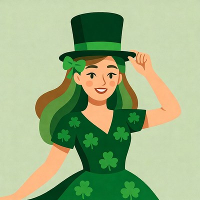 Woman in green shamrock dress and top hat