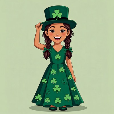 Girl saluting in green shamrock dress