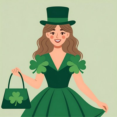 Woman in green shamrock dress and hat