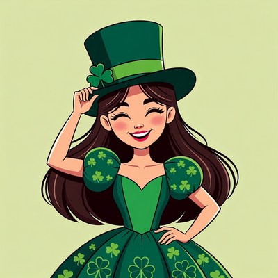 Cartoon woman in green St. Patrick's hat