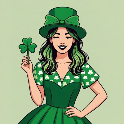 Asian woman in green St. Patrick's hat