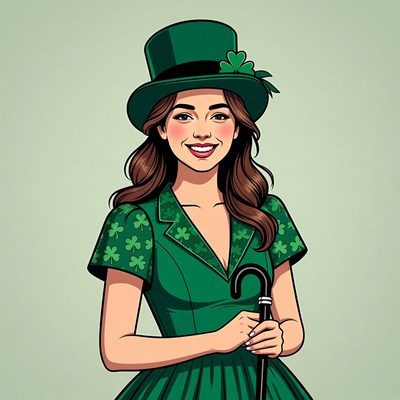 Woman in green leprechaun hat and dress