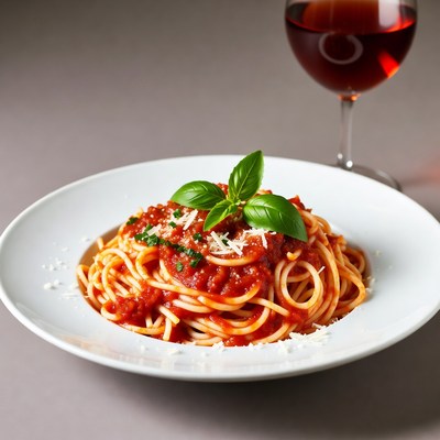 Spaghetti with marinara and red wine