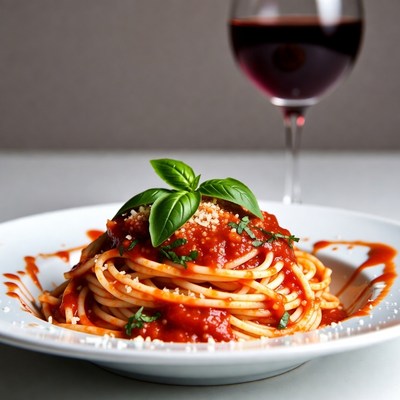Spaghetti with Tomato Sauce and Red Wine