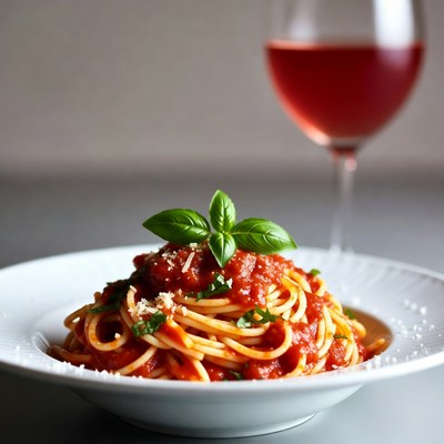 Spaghetti with marinara and red wine