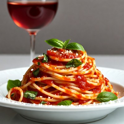 Spaghetti with marinara and red wine