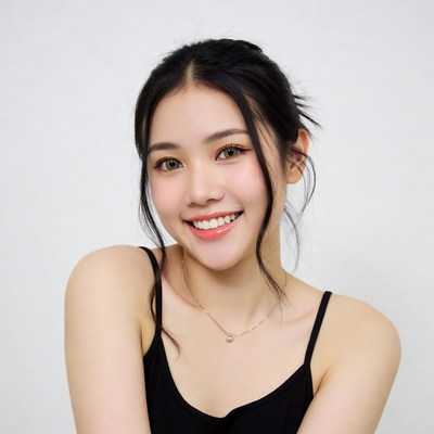 Smiling Asian woman in black camisole
