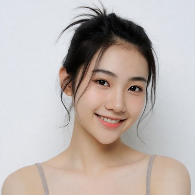 Asian woman smiling with messy bun