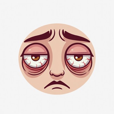 Tired cartoon face with red eyes