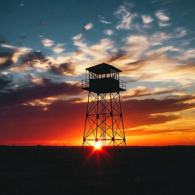 Fire Lookout Tower at Sunset