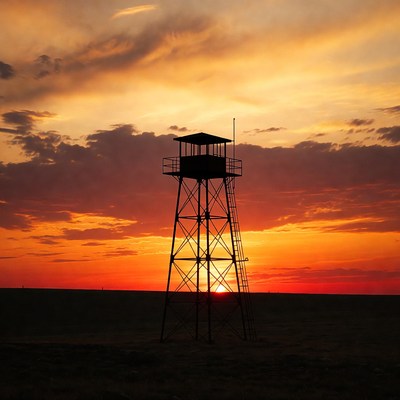 Watchtower Silhouette at Sunset