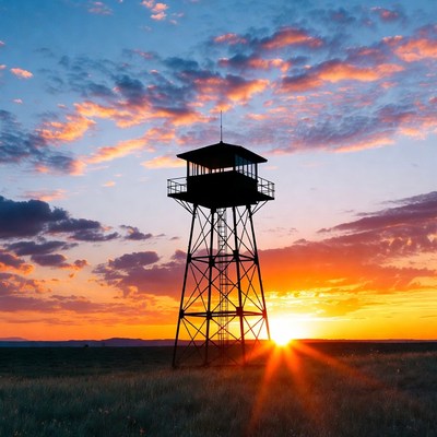 Fire Lookout Tower at Sunset