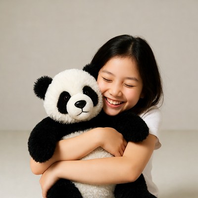 Asian girl hugging teddy panda