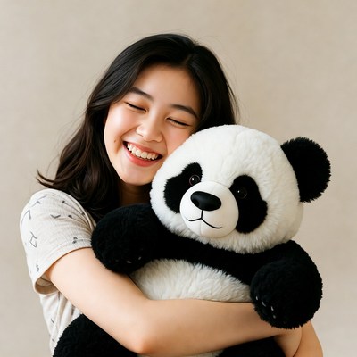 Asian girl hugging teddy bear