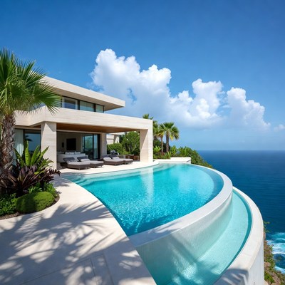 Infinity Pool Overlooking Ocean Cliff