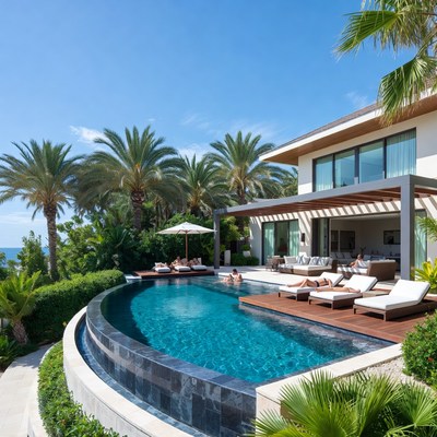 Luxury Infinity Pool Villa with People
