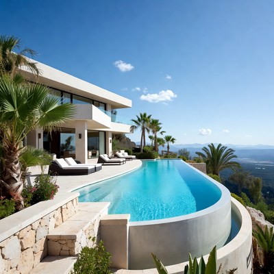 Modern White Villa Infinity Pool Cliffside