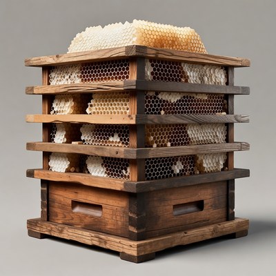 Stack of Honeycomb Frames in Wooden Bee Box