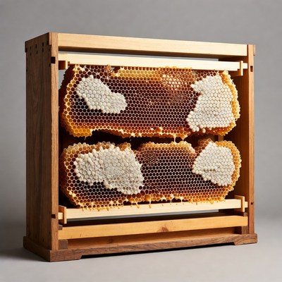 Honeycomb Frames in Wooden Beehive Box