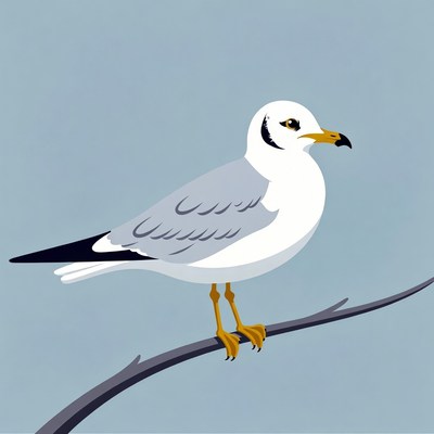 Seagull perched on branch illustration