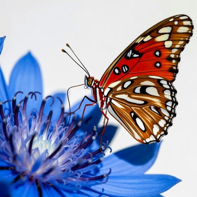 Red Butterfly on Blue Flower