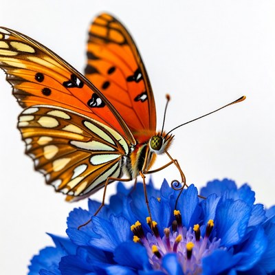 Orange Butterfly on Blue Flower