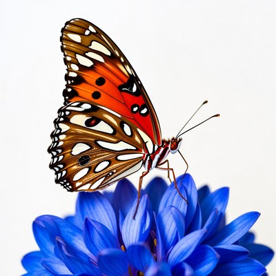 Orange butterfly on blue flower
