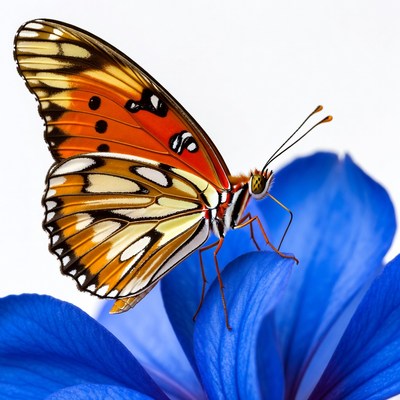 Orange Butterfly on Blue Flower